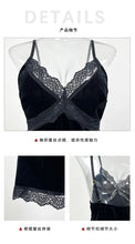 Load image into Gallery viewer, Women's Velvet Nightdress Sexy Deep V Nightgown Female Lace Patchwork Suspender Skirt Backless Adjustable shoulder strap Dress
