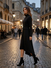 Load image into Gallery viewer, Elegant Black Turtleneck Midi Dress
