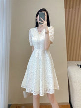 Load image into Gallery viewer, Elegant White Lace Puff Dress

