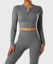 Load image into Gallery viewer, Yoga Shirt Woman Autumn Winter Ribbed Long Sleeve Sports Top Running Training Fitness Top Shockproof Zipper Yoga Tops Women
