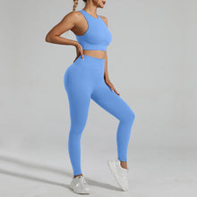 Load image into Gallery viewer, Seamless Ribbed High Waisted Yoga Set for Women, Tummy Control Criss Cross Back Workout Outfit, Quick Dry Fitness Set for Gym
