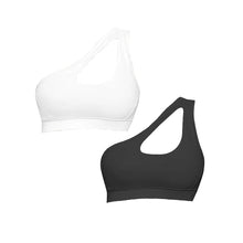 Load image into Gallery viewer, Women Sports Bra Push Up Fitness Bras One Shoulder Shockproof Yoga Bra Black White Yoga Running Bra Sexy Vest
