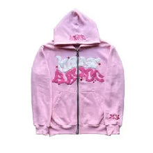 Load image into Gallery viewer, Hooded zipper hoodie with retro American-style letters, unisex, suitable for pairing with a millennial-style jacket
