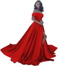 Load image into Gallery viewer, Simple Off Shoulder Satin Evening Gown
