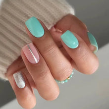Load image into Gallery viewer, False Nail Full Cover Fake Nail Pink Glitter Wearable French Short Nails Square Head False Nail Press On Nails Manicure Tool

