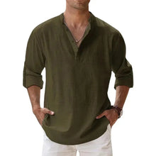 Load image into Gallery viewer, Streetwear Men Lightweight Shirts Long Sleeve Henley Cotton Linen Shirts for Men Beach Hawaiian Shirts Breathable Collar Tshirts
