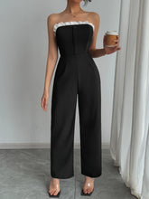 Load image into Gallery viewer, Jumpsuit Spring Summer Women Black Strapless White Ruffle Trim Wide Leg Chic Elegant Daily Date Party Jumpsuit
