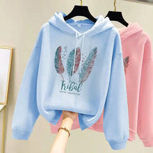 Load image into Gallery viewer, Feather Print Velvet Hooded Sweatshirt

