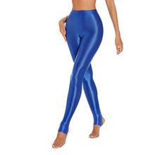 Load image into Gallery viewer, Womens Shiny Glossy High Waisted Stirrup Leggings Tights Gymnastics Workout Yoga Pants Tummy Control Sports Trousers
