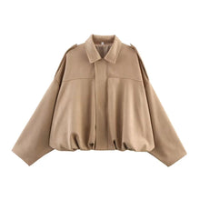 Load image into Gallery viewer, Women Bomber Jackets Suede Texture Coats Fashion Turn-down Collar Long Sleeve Loose Vintage Female Outerwear Chic Top Streetwear

