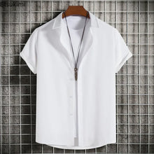 Load image into Gallery viewer, New Short Sleeve Shirts for Men Fashion Solid Casual Lapel Cardigan Tops Men Comfort Single-breasted Blouse Summer Beach Shirts
