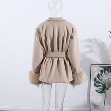 Load image into Gallery viewer, Elegant Women's Lace Up Woolen Coats Solid Full Sleeve Turn-down Collar Loose Lady Coats 2025 Autumn Winter Female Streetwear
