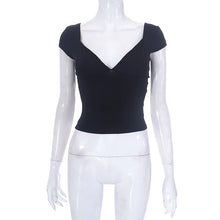 Load image into Gallery viewer, 2000s  Tops for Women Fairy Grunge Clothes Sweet Solid Color V Neck Short Sleeve Tanks Aesthetic T Shirt Streetwear
