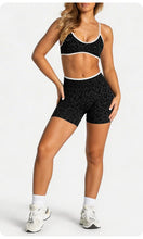 Load image into Gallery viewer, Women Leopard Print 2 Piece Yoga Set High Waist Butt Lift Biker Shorts Adjustable Strap Sports Bra Gym Workout Activewear
