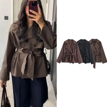 Load image into Gallery viewer, Women's Jackets Autumn 2026 New Fashion Short Trench Coats Chic Lapel Loose Elegant Women long-sleeved Warm Autumn Street Jacket
