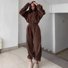 Load image into Gallery viewer, Jumpsuit Women 2026 New Fashionable Long Sleeved Jumpsuit for Women's Casual Half Open Collar Elastic Waist Jumpsuit
