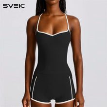 Load image into Gallery viewer, SVEIC Gym Sets Woman 2 Piece Sports Tops Contrasting Color Fitness Vest High Waist Shorts Butt Lift Running Workout Yoga Clothes
