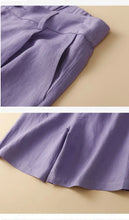 Load image into Gallery viewer, Women's Shorts Cotton Linen High Waisted Short Pants Casual Loose Solid Purple Button Summer Shorts for Women
