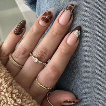 Load image into Gallery viewer, Medium fake nails for women Gradient nude brown blue flowers or rhinestones fall winter almond tips press on false nail art set
