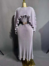 Load image into Gallery viewer, Elegant Pleated Long Dress with Butterfly Belt Women Cape Sleeve Wave Edge Ruffle Evening Party Dress
