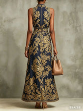 Load image into Gallery viewer, Elegant Party Evening 2026 Summer Long Dresses New Vintage Classic Pattern Flower Printed Lapel A-Line Dresses For Women
