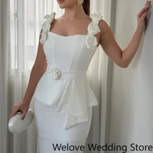 Load image into Gallery viewer, Customized Elegant White Wedding Guest Cocktail Dress 3D Flower Decorated Shoulder Straps Corset Bodice Floral Waist
