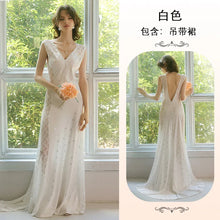 Load image into Gallery viewer, Women's Nightgown Luxury V Neck Sleeveless Night Dress Fashion Slim White Princess Long Dress Summer Ladies Sleepwear Vestido
