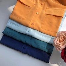 Load image into Gallery viewer, Women Real Silk Shirts Classic Double Pockets Solid Color Casual Fashion Long Sleeve Thin Shirt Blouses Tees
