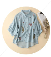 Load image into Gallery viewer, Summer Seven Point Cotton Linen Embroidered Shirt for Women 2024 New Literary Loose Temperament Lapel Casual Top for Women Tops
