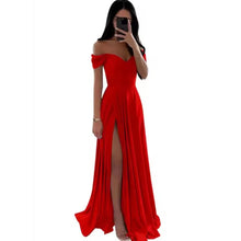 Load image into Gallery viewer, Off Shoulder Satin Bridesmaid Gown
