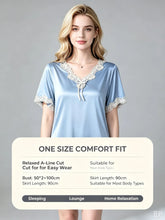 Load image into Gallery viewer, Elegant Women Satin Night Dress Lace V‑Neck Bow Knot Short Sleeve Sexy Sleepwear Ladies Home Loungewear Nightgown Sexy Lingiere
