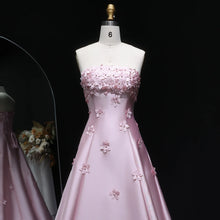 Load image into Gallery viewer, Pink Floral Strapless Evening Gown
