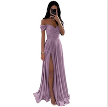 Load image into Gallery viewer, Off Shoulder Satin Bridesmaid Gown
