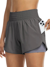 Load image into Gallery viewer, Women's high-waisted athletic shorts for running, yoga, layered design, anti-exposure, fitness, and workout with pockets

