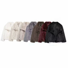Load image into Gallery viewer, HH 2024 Women 's Vintage Soild Faux Fur Coat Turn-down Collar Long Sleeve Warm Plush Wool Coats Lady Winter Autumn Outwear
