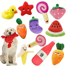 Load image into Gallery viewer, 10pcs Pet Teething Toys Puppy Chew Toys Puppy Teething Toys Stuffed Plush Puppy Dog Toys Squeaky Fruits Vegetables Design Toy

