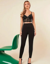 Load image into Gallery viewer, Solid color tight leggings PU leather splicing casual high waist stretch leggings women's clothing suitable for spring autu
