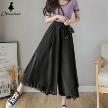 Load image into Gallery viewer, Women Pants Culottes Elastic Wide Leg Irregular Hem Double Layers Korean Trousers Summer Casual Loose Pleated Pants
