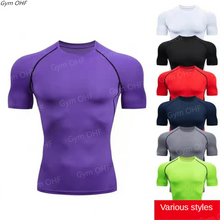 Load image into Gallery viewer, Gym Fitness T Shirt Men's Short Sleeve Summer Boxing Jersey Legging Men Rashguard Compression Pants Quick Dry Tight T-Shirts Men
