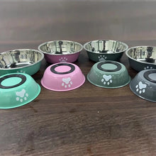 Load image into Gallery viewer, New stainless steel dog basin paw print pet supplies cat bowl dog bowl silicone anti-slip design pet drinking water feeding bowl
