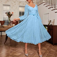 Load image into Gallery viewer, Elegant Party Dress For Woman Evening Prom Dresses Lace Long Gown V Neck Maxi Dress White Pink Floral Lace A Line Balloon Sleeve
