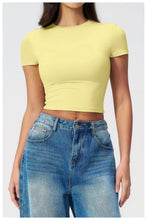 Load image into Gallery viewer, Yoga Shirts Women Sexy Exposing The Navel Short Sleeve Workout Crop Top Gym Top Fitness Running Workout Sport T-shirts Yoga Wear
