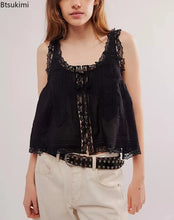 Load image into Gallery viewer, Sleeveless Tank Tops for Women Blouses Summer Boho Beach Wear 100%Cotton Splicing Lace Shirts Loose Casual Ladies Blusas Camis
