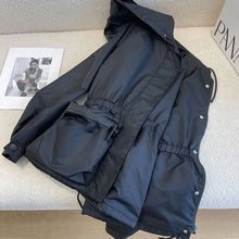 Load image into Gallery viewer, Black jacket for women 2025 autumn new hooded drawstring high-end thin jacket top

