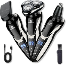 Load image into Gallery viewer, Rechargeable Electric Shaver for Men All in One Trimmer Set with Nose Trimmer Sideburns Trimmer Face Cleaning Brush
