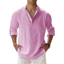 Load image into Gallery viewer, Streetwear Men Lightweight Shirts Long Sleeve Henley Cotton Linen Shirts for Men Beach Hawaiian Shirts Breathable Collar Tshirts
