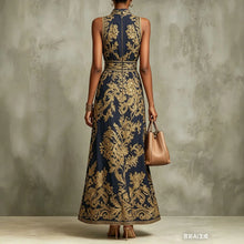 Load image into Gallery viewer, Elegant Party Evening 2026 Summer Long Dresses New Vintage Classic Pattern Flower Printed Lapel A-Line Dresses For Women
