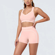 Load image into Gallery viewer, New Woman Yoga Set Color Blocking Sexy Sport Bra Yoga Underwear with Chest Pad High Waist Stripe Running Fitness Shorts Yoga Set
