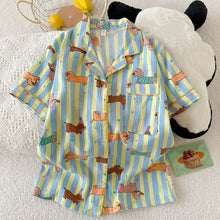 Load image into Gallery viewer, Star Striped Dog Print Kawaii Pajamas for Women Y2K Fashion Lapel Neck Women's Pajamas Summer New Sweet Cute Home Wear Woman
