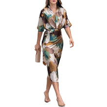 Load image into Gallery viewer, Elegant V-Neck Belted Midi Dress
